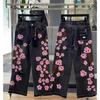 Streetwear Gotic Jeans Brodați cu Flori de Cireș Haine Y2K Bărbați Femei Hip Hop Vintage Jeans Largi cu Talie Joasă Pantaloni cu Picior Lat