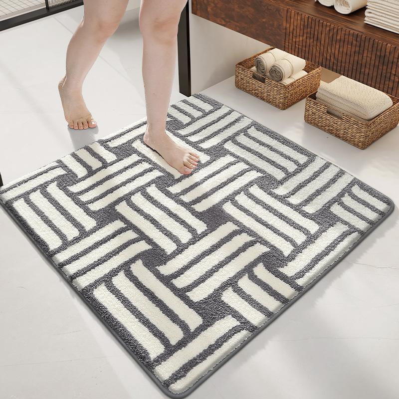 

Square Flocked Bath Mats Strong Water Absorption Non-slip Mat Quick-drying Foot Mat Thick Microfiber Bathroom Rug 60x60cm