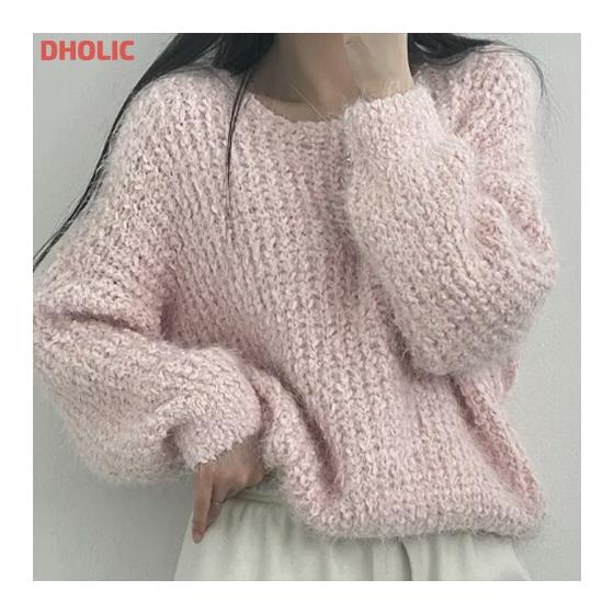 kn Women s Korean Fashion Tops Knit Long Sleeve Boat Neck Round Neck Cropped Boucle Stretch Thick Simple Casual Autumn Winter SSLILI