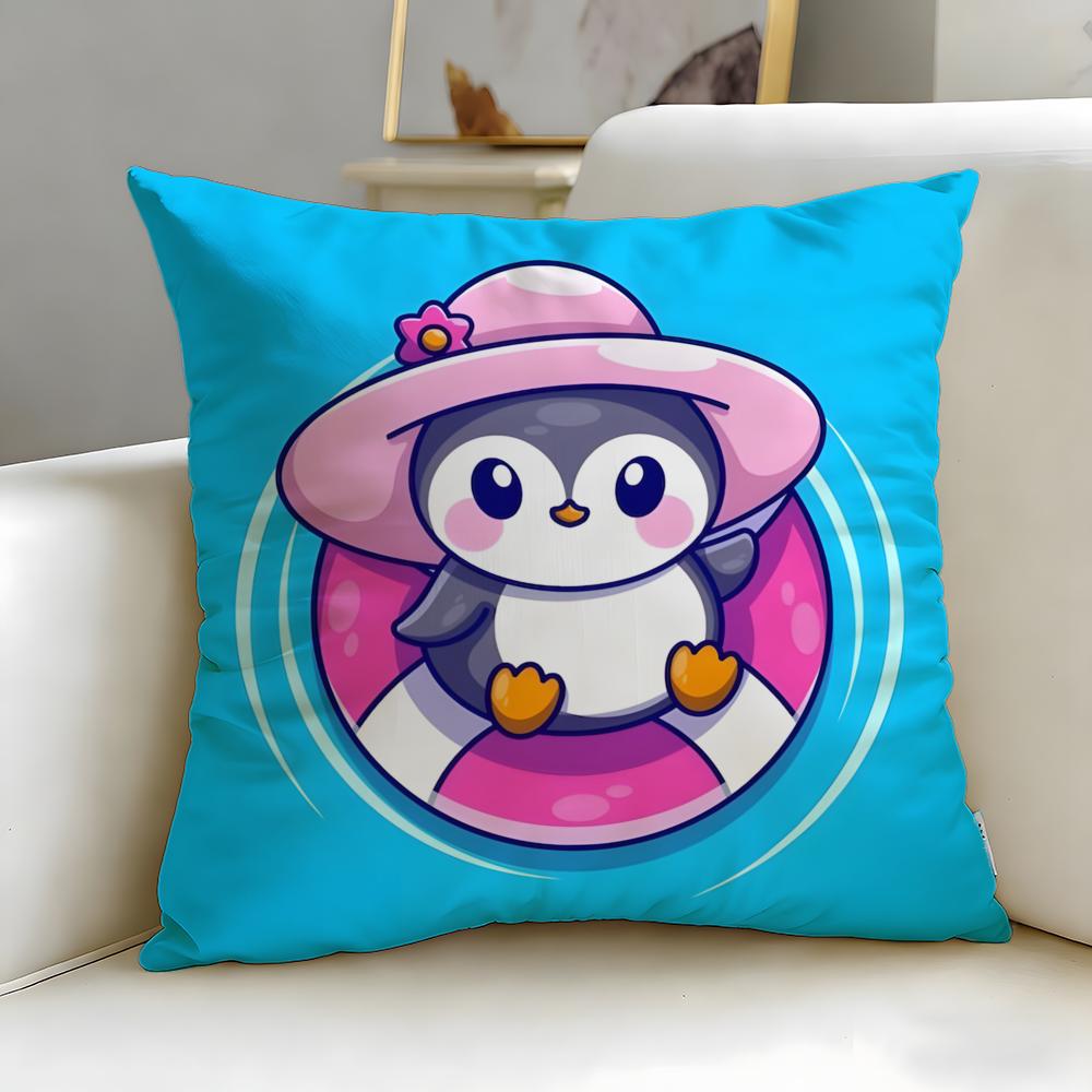 classic cartoon Cute Cartoon Penguin Cushion Cover Soft  EasyWash Pillow Case  Versatile for Couch Bed Travel and Office