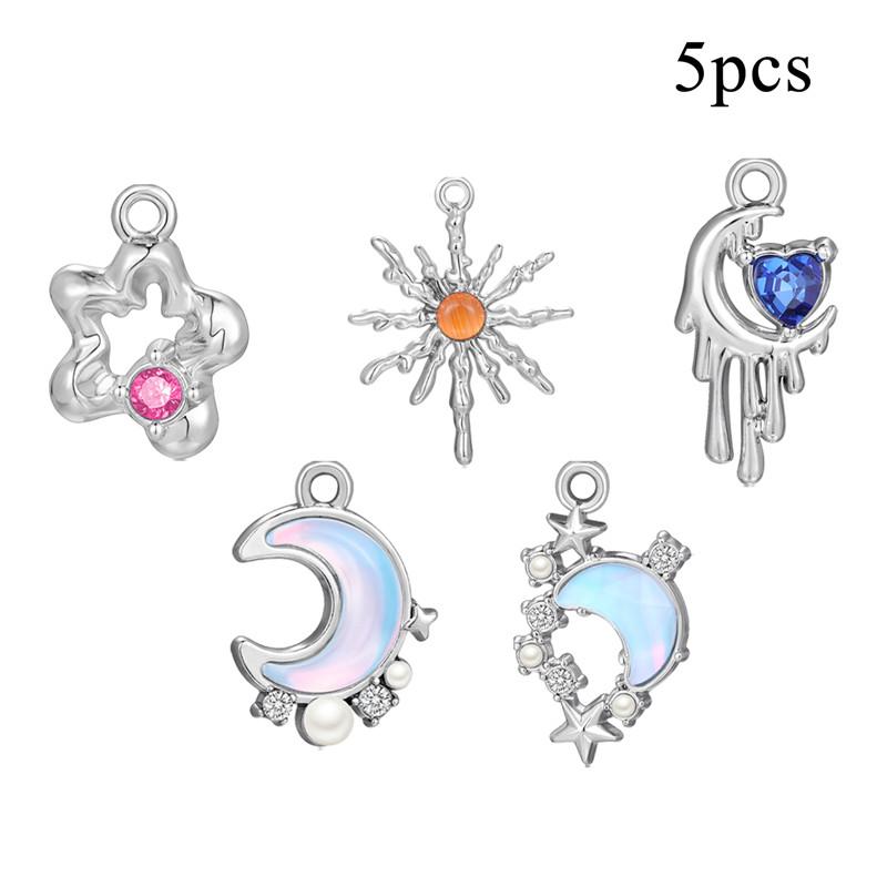 Stainless Steel Charms Crystal Zircon Cherry Moon Star Heart Bow Knot Sun Pendant Beads For Jewelry Making Woman DIY Accessories