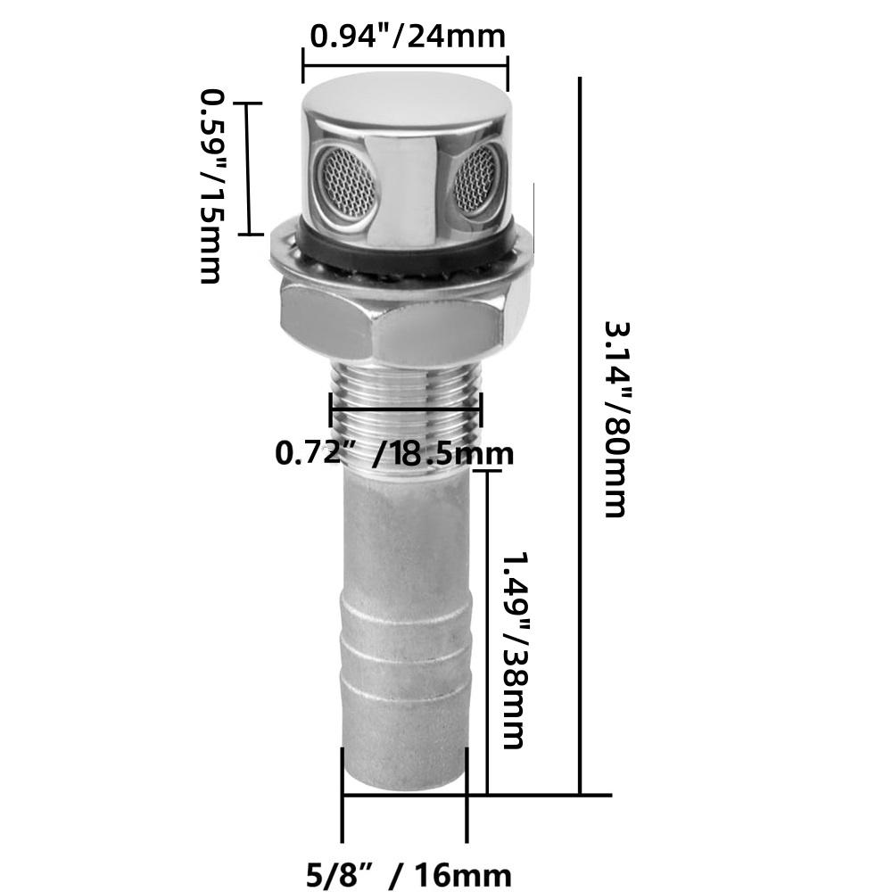 5/8" Marine Fuel Vent 316 Stainless Steel Flush Mount Gas Tank Vent 80mm Height For Boat Yacht Truck