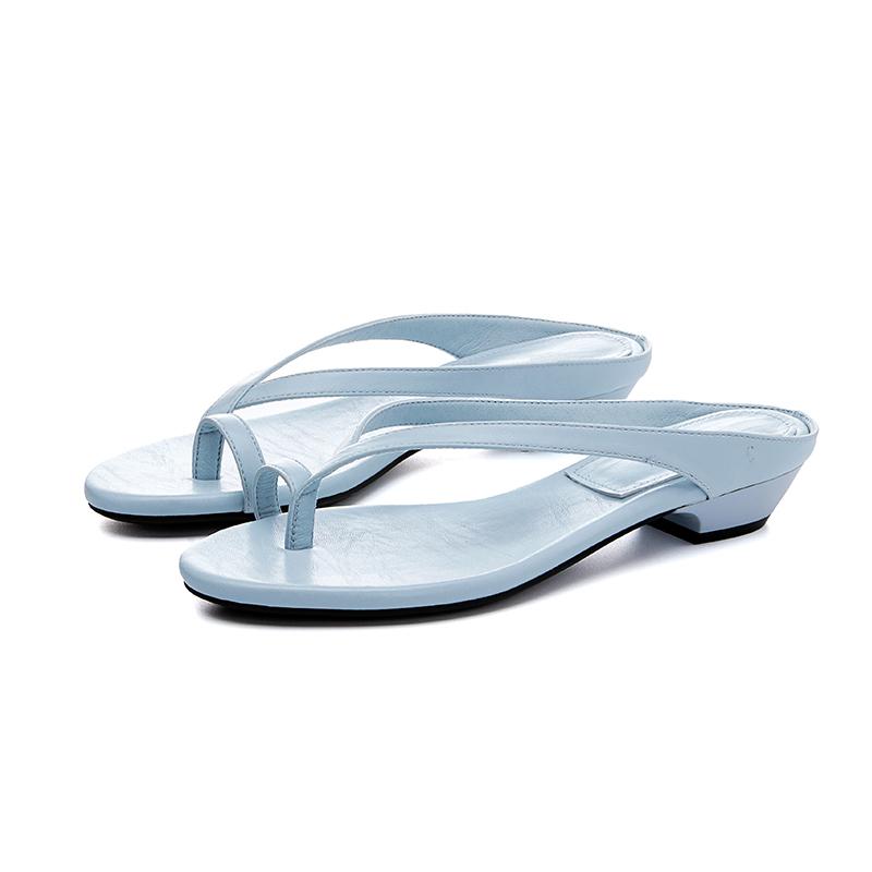 

Модные женские шлепанцы AIYUQI 2025 Новые Летние женские пляжные шлепанцы на низком каблуке с открытым носком Большого размера 35 синий