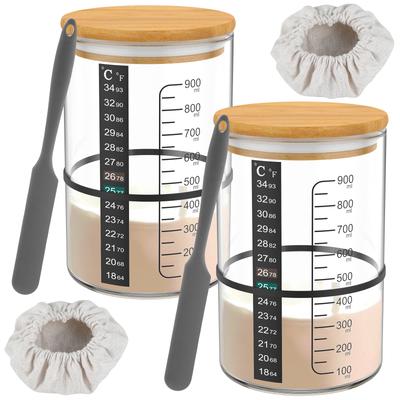 Kit Barattolo Starter Pasta Madre 900 ML Grande Capacità Contenitore Riutilizzabile per Starter Pasta Madre Barattolo in Vetro ad Ampia Apertura per Fermentazione Pasta Madre