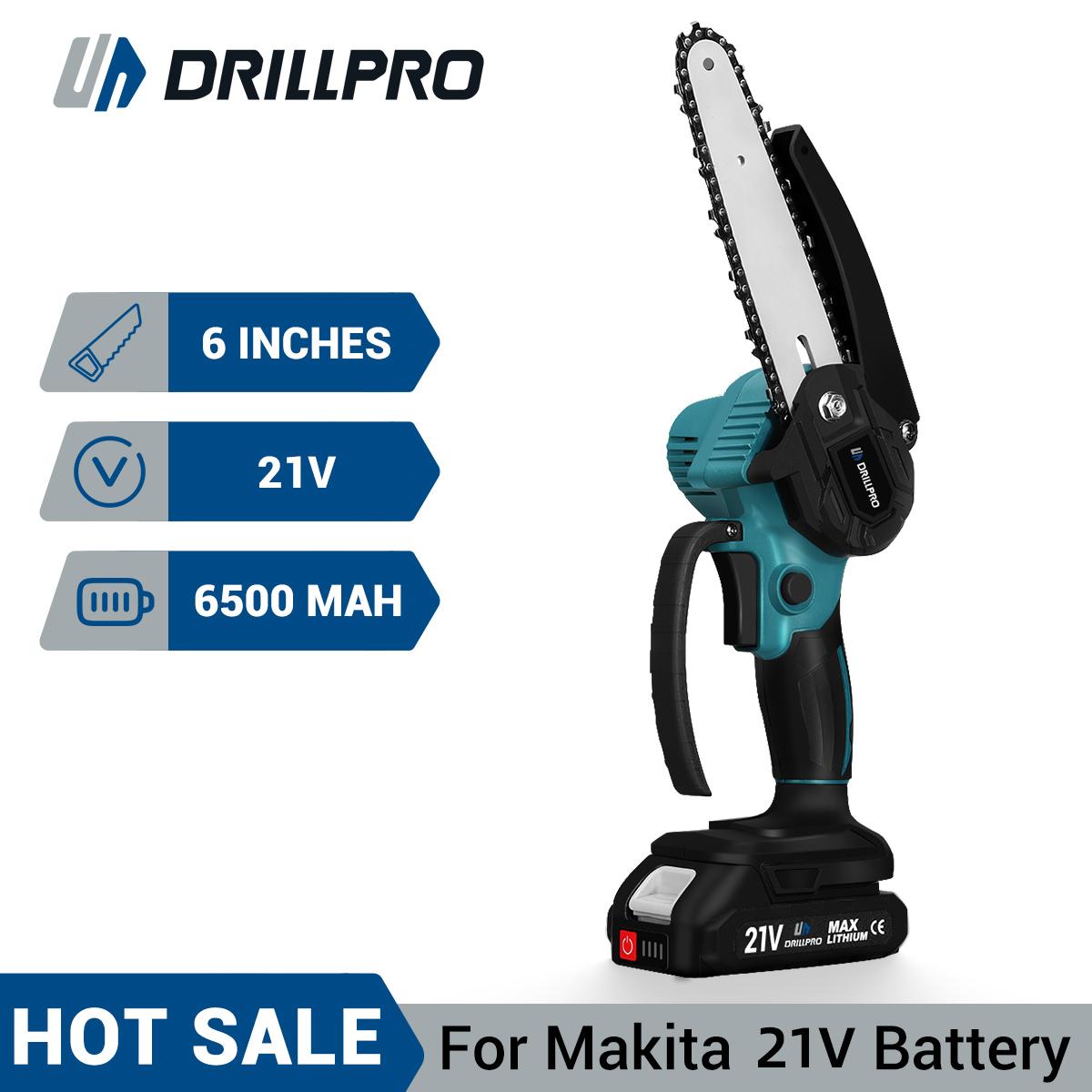 

Drillpro 6-дюймовая электрическая бензопила с аккумулятором емкостью 6500 мАч, деревообрабатывающий электроинструмент с цепью быстрой регулировки, портативный легкий садовый инструмент 1 battery
