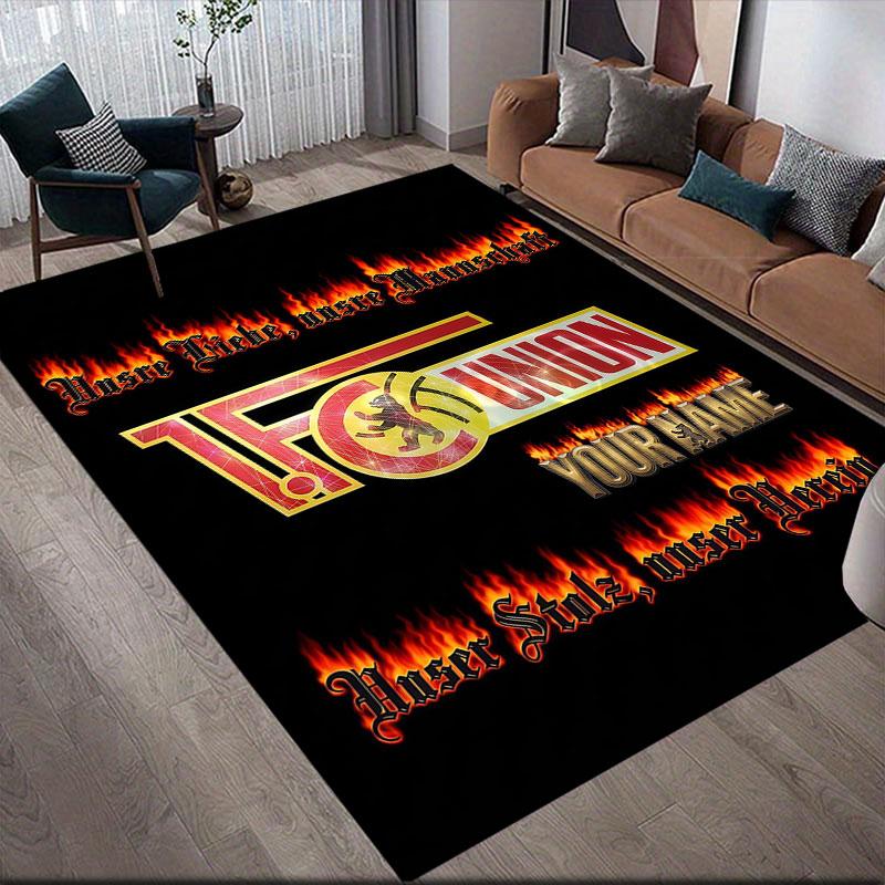 Custom Name,1.FC Union Berlin Home Sofa Decoration for Living Room & Bedroom, Non‑Slip Play Flannel Floor Mat for Game Room