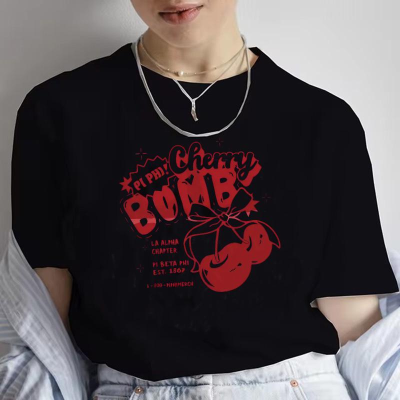 2026 Y2k 90s Cherry Print T-shirt Girl Casual Short Sleeve O Neck Top for Summer Female Clothing T Shirt Women Summer Tee