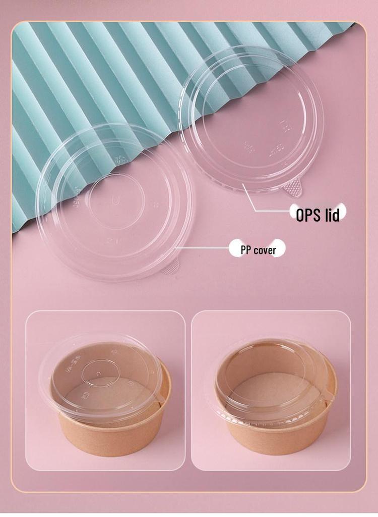 Disposable Kraft Paper Lunch Box Set - 50 Round Bowls with Lids, High-Temperature Resistant, Food-Grade Takeout Containers