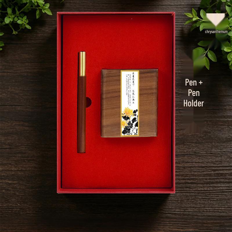 Chinese Solid Wood Pen Holder: Premium Desktop Ornament & Corporate Gift In Elegant Gift Box