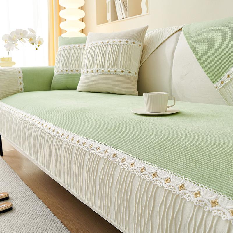 Corduroy Sofa Cushion, Universal In All Seasons, Solid Color Splicing Seat Cushion, Simple And Modern Winter Non-Slip Sofa Cover