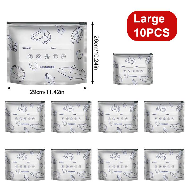 10Pcs/Set Aluminum Foil fresh-keeping Bag Sealed Antibacterial Refrigerator Food Freezing Storage Bag Zipper Seal