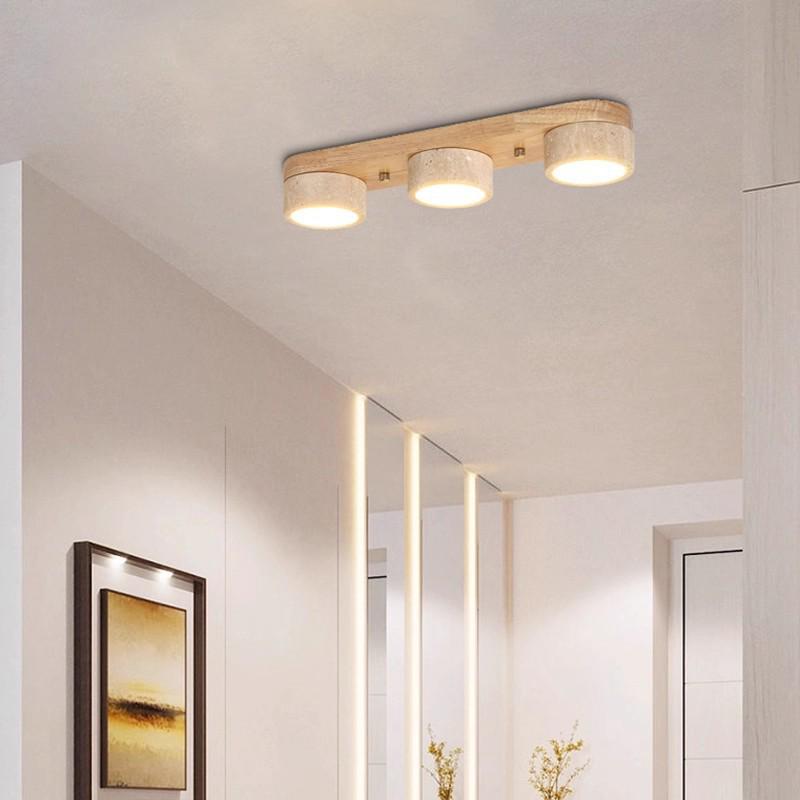 Yellow Travertine LED Ceiling Light - Mid-Century Wabi-Sabi Cream Style for Hallway and Entrance.