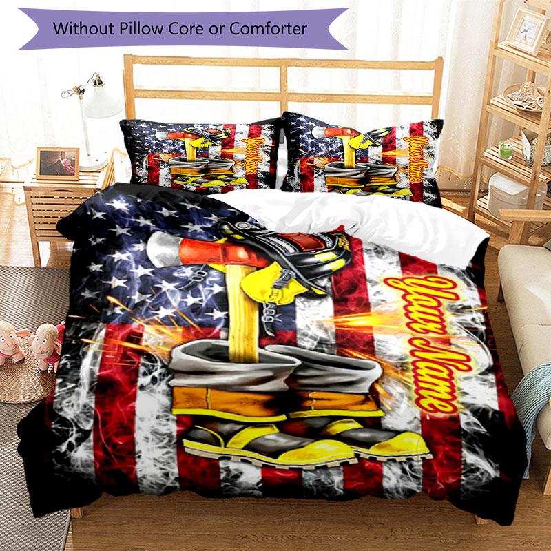 3PC Custom Name Firefighter's Pride Bedding Set Duvet Cover Closure Includes 1 Duvet Cover & 2 Pillowcases for Bedroom