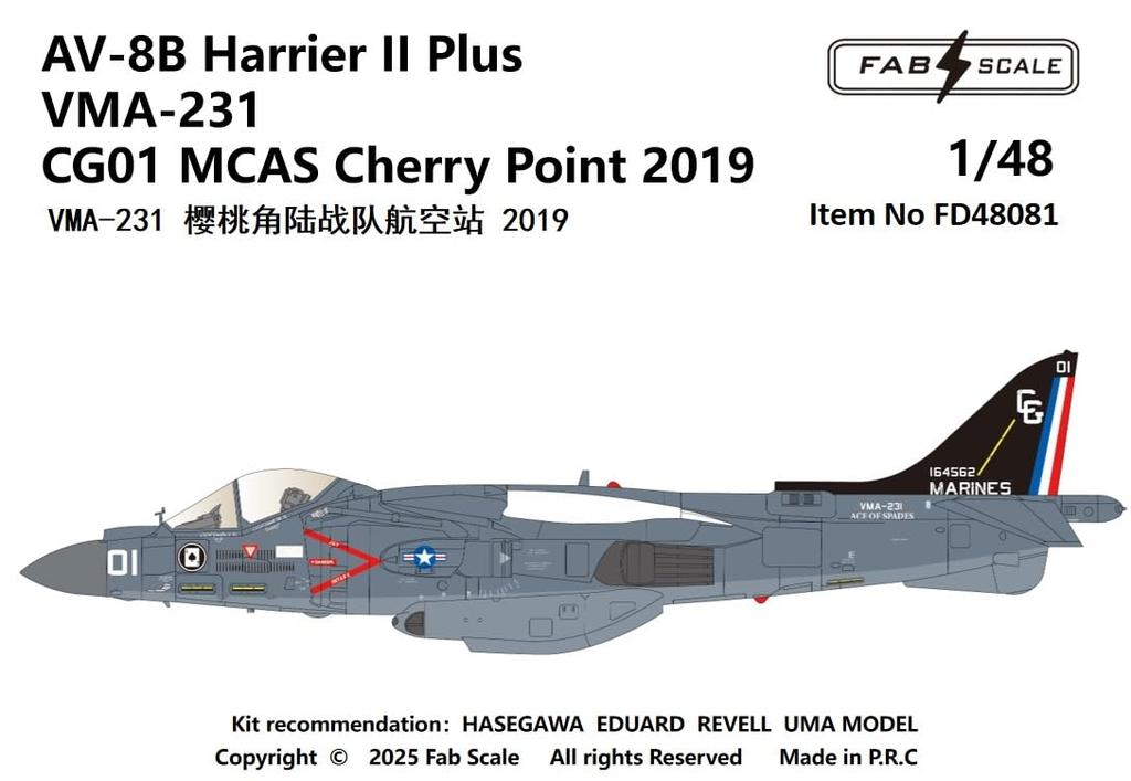 Fab Scale Studio 2019 Plastic Model Decals FABD48081 1/48 AV-8B+ VMA-231 (Airplane)
