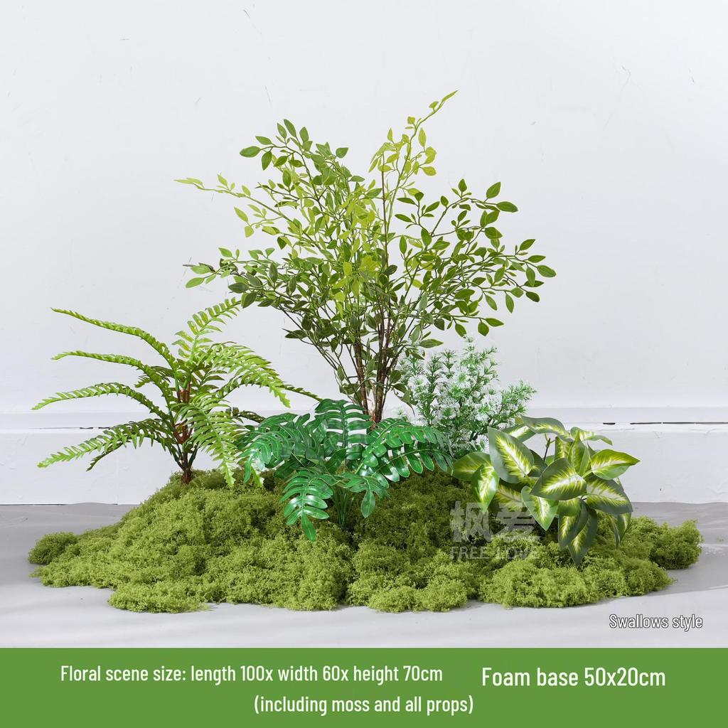Luxury Faux Green Plant and Flower Decor - Indoor Moss and Grass Clusters for Elegant Landscaping.