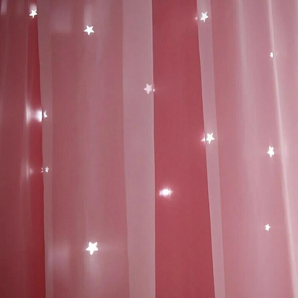 Double Layers Romantic Sheer Kids Children Girls Curtains with Hollow Out Stars for Living Room Bedroom Windows Drapes