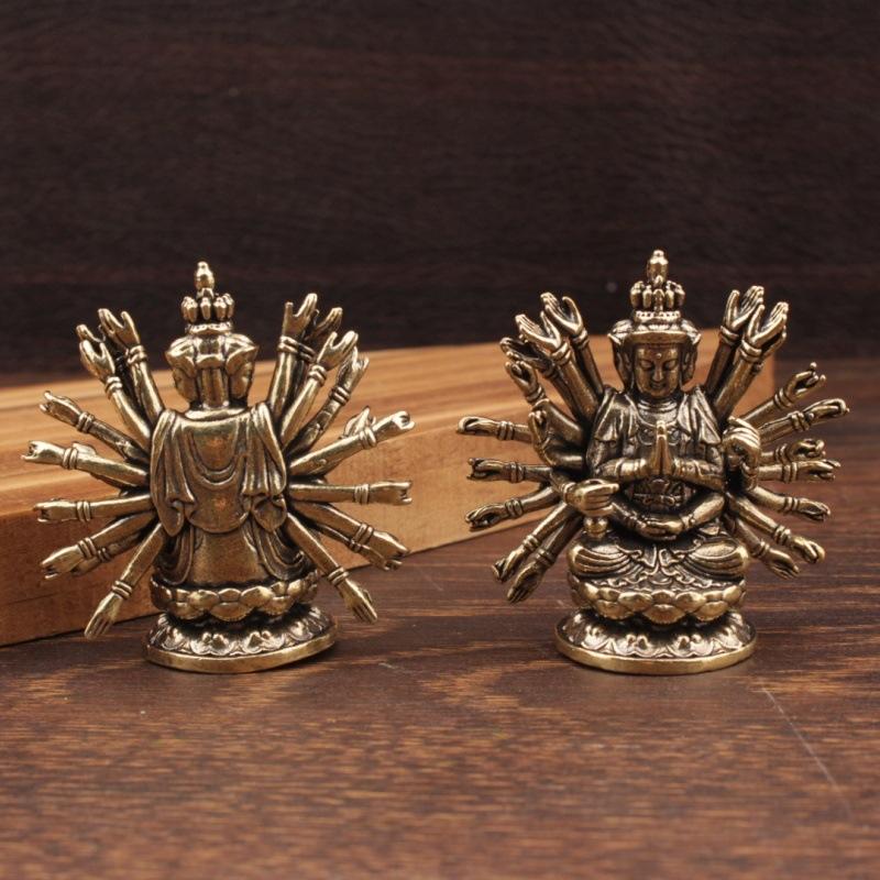 1 ks Avalokitešvara Guanyin oltářní soška Retro mosazná Tisíceruká Bódhisattva Buddha soška Domácí chrámová dekorace Buddhistický dárek