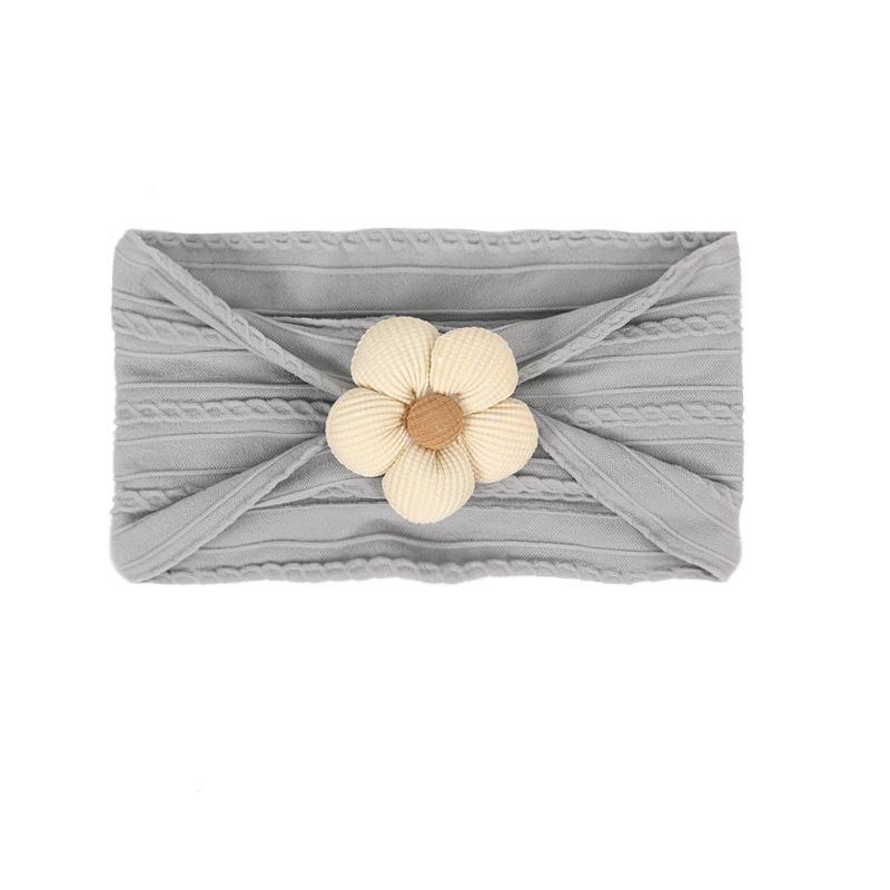 Children's Nylon Headband with Handmade Flowers - Wide, High Elasticity, Soft Jacquard Fabric