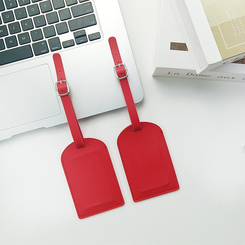 Available: Thickened PU Leather Luggage Tag - Horizontal/Vertical Flap with Pocket and Buckle, Includes Signature Paper.