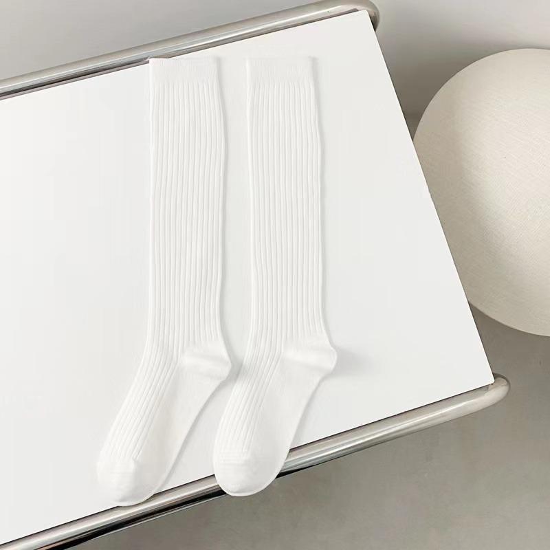 Ladies Girls Fashion Solid Knee Socks Women Knitting Cotton Long Socks Autumn Winter Warm Thigh High White Black Stockings
