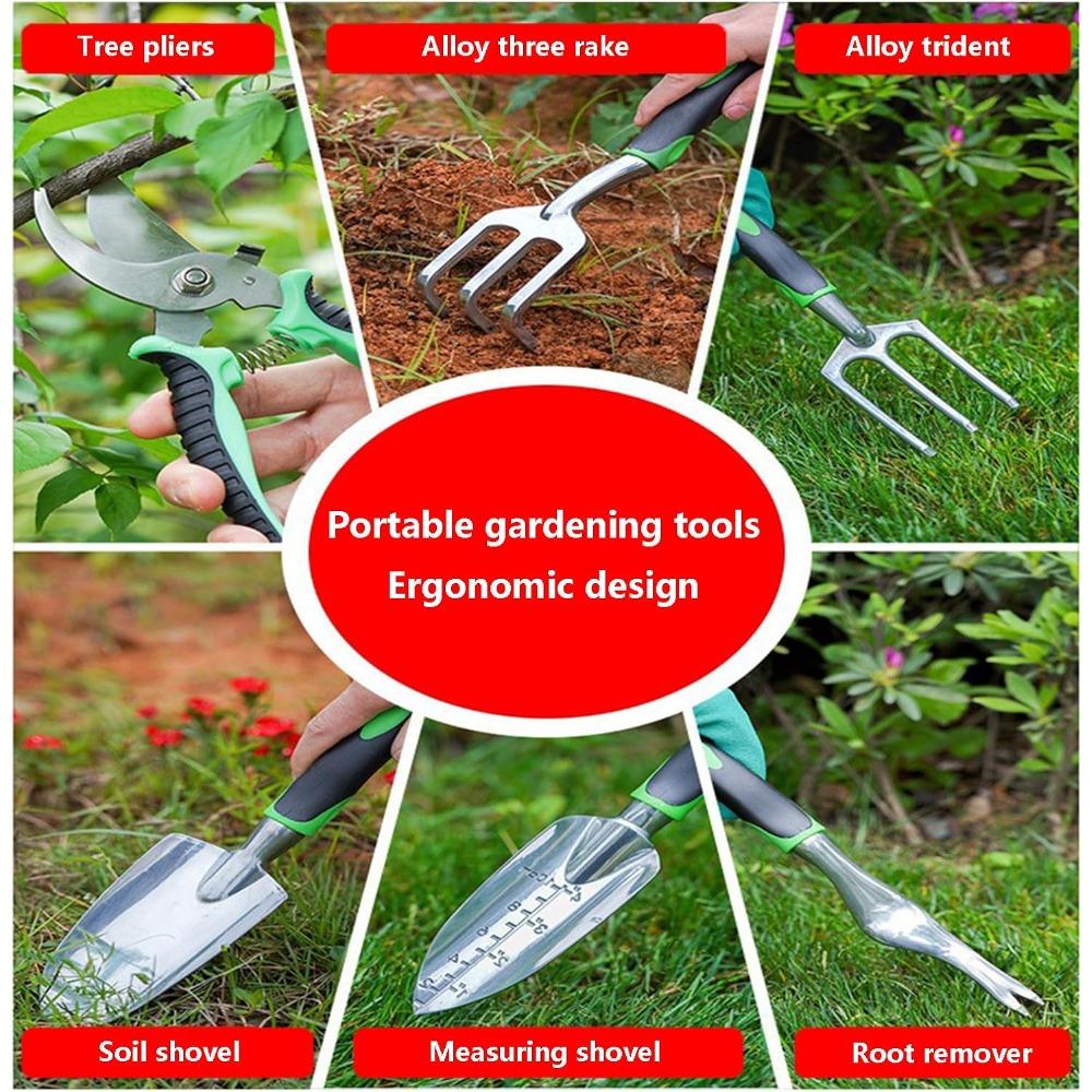 This 11-piece gardening tool set is ergonomically designed and comes with a tool bag.
