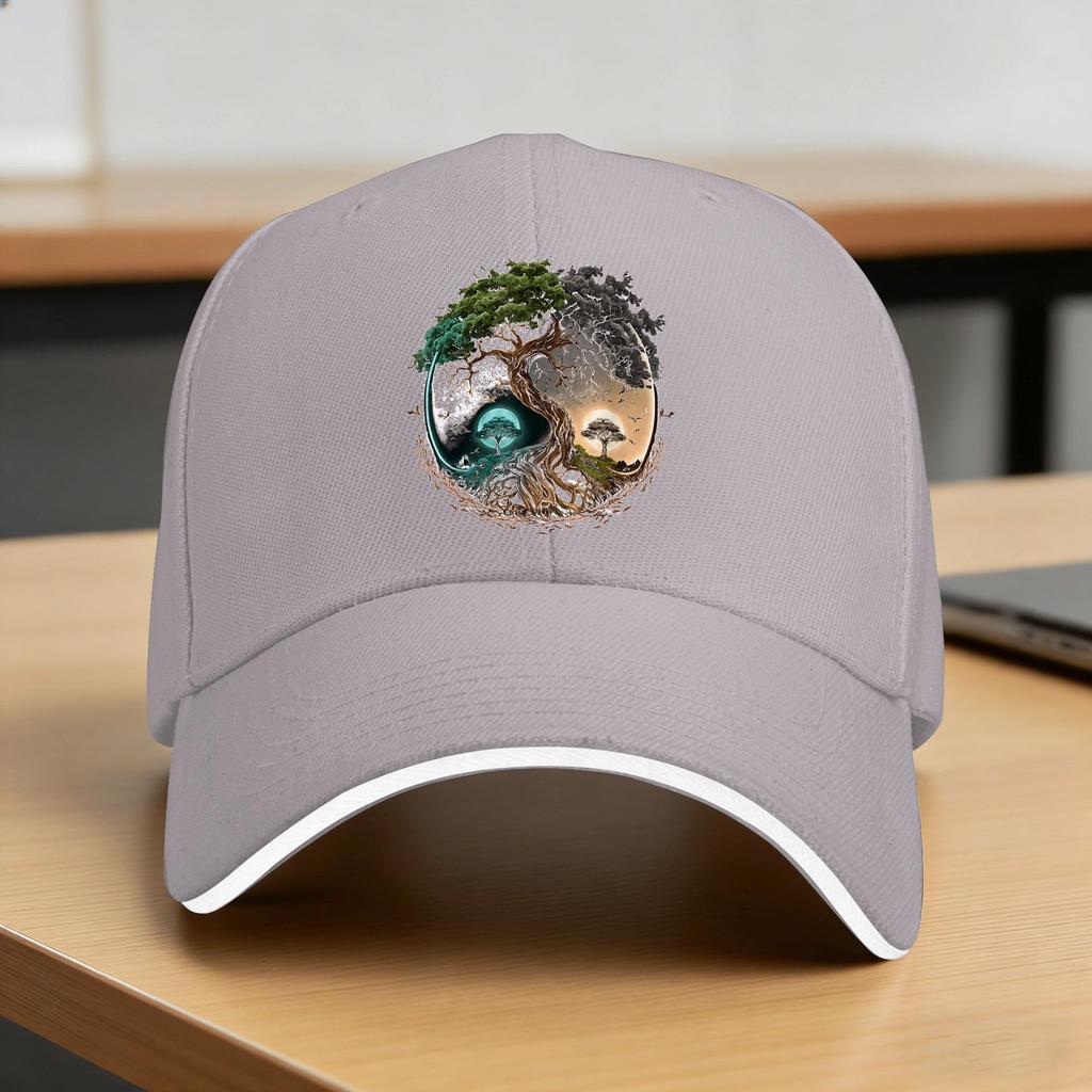 Tree Life Yin Yang Moon Sun Day And Night Bonsai Japanese Casual Baseball Cap Summer Unisex-Teens Y2K Retro Baseball Caps