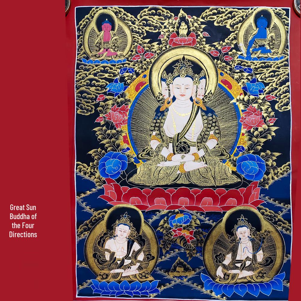Large Hand-Painted Thangka Buddha Statues - Manjushri, Samantabhadra, Yellow Dzambala Temple Wall Art for Living Room Entrance