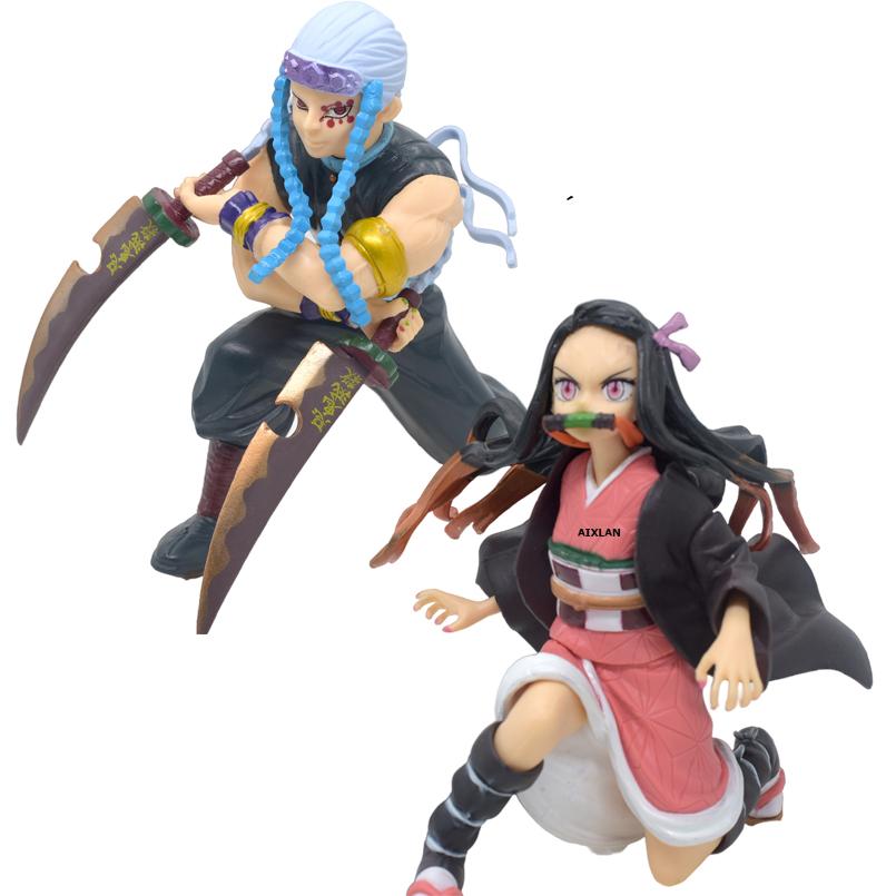 2pcs /Set Demon Slayer Anime Figure Uzui Tengen Kamado Nezuko Pvc Action Figure Kamado Tanjirou Model Toy Collection Doll Gifts