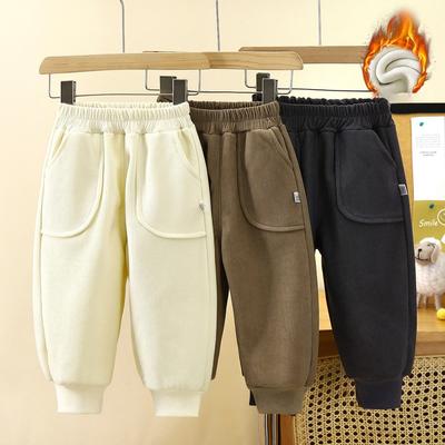 Pantalon d'automne et d'hiver pour enfants, couleur unie, épais et chaud en coton peluché, pantalon sanitaire, pantalon décontracté