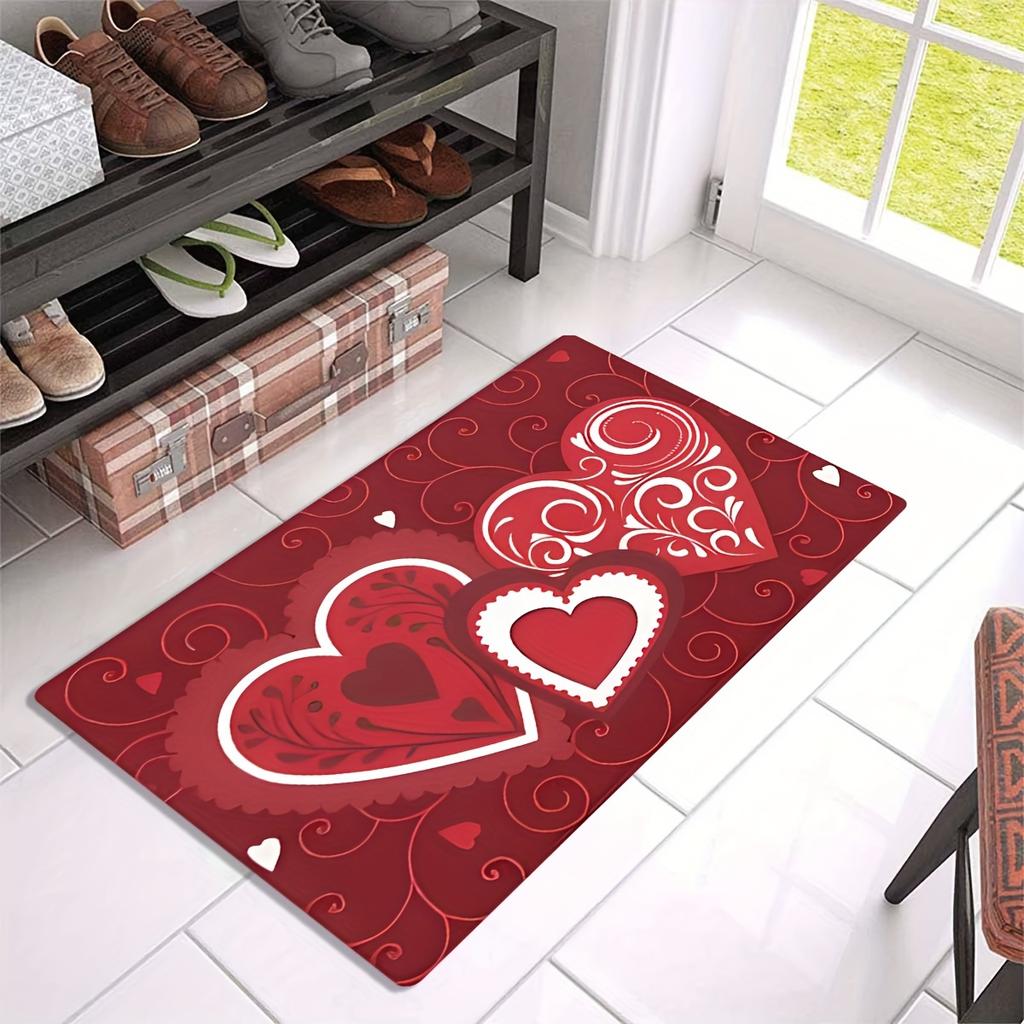 VIKAMA Valentine's Day Carpet Love Heart Carpet Red Doormat Welcome Mat Bedside Floor Mat Rug For Bedroom Carpet For Live Room