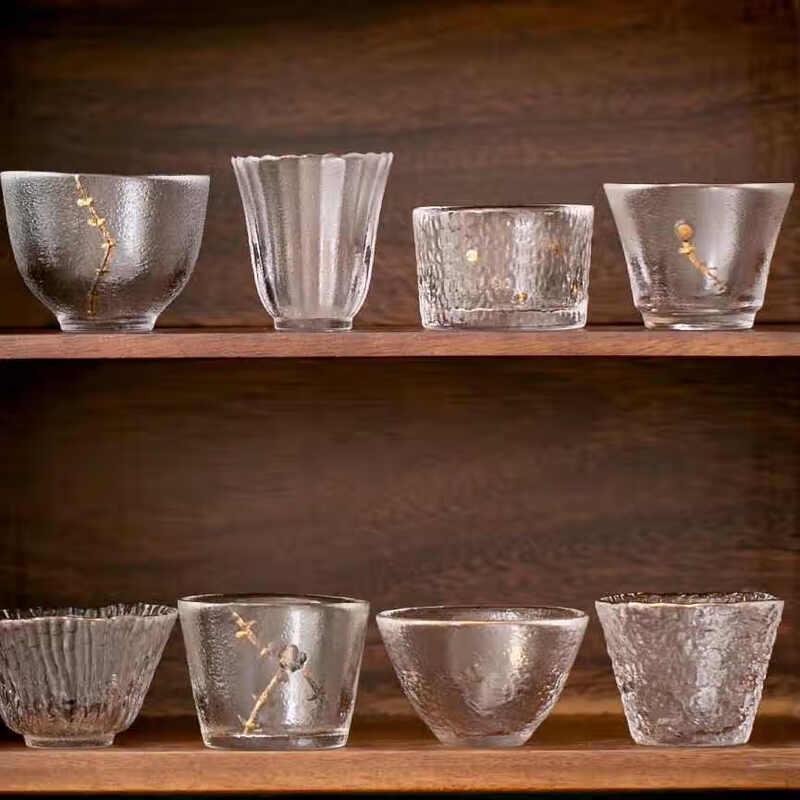 Japanese Hammered Crystal Borosilicate Glass Tea Cups (5-piece set)