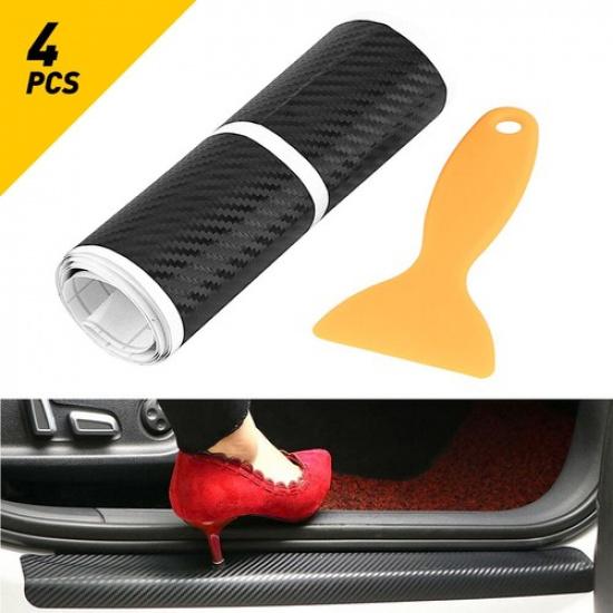 4x Accessories Carbon Fiber Car Scuff Plate Door Sill 5D Sticker Protector EOA