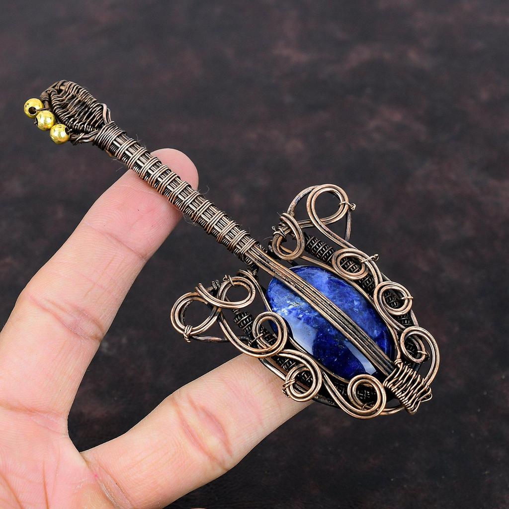 Sodalite Pendant Copper Wire Wrapped Pendant Gemstone Pendant Handmade Jewelry Guitar Design Pendant Gift For Mom Very Pretty Copper Jewelry