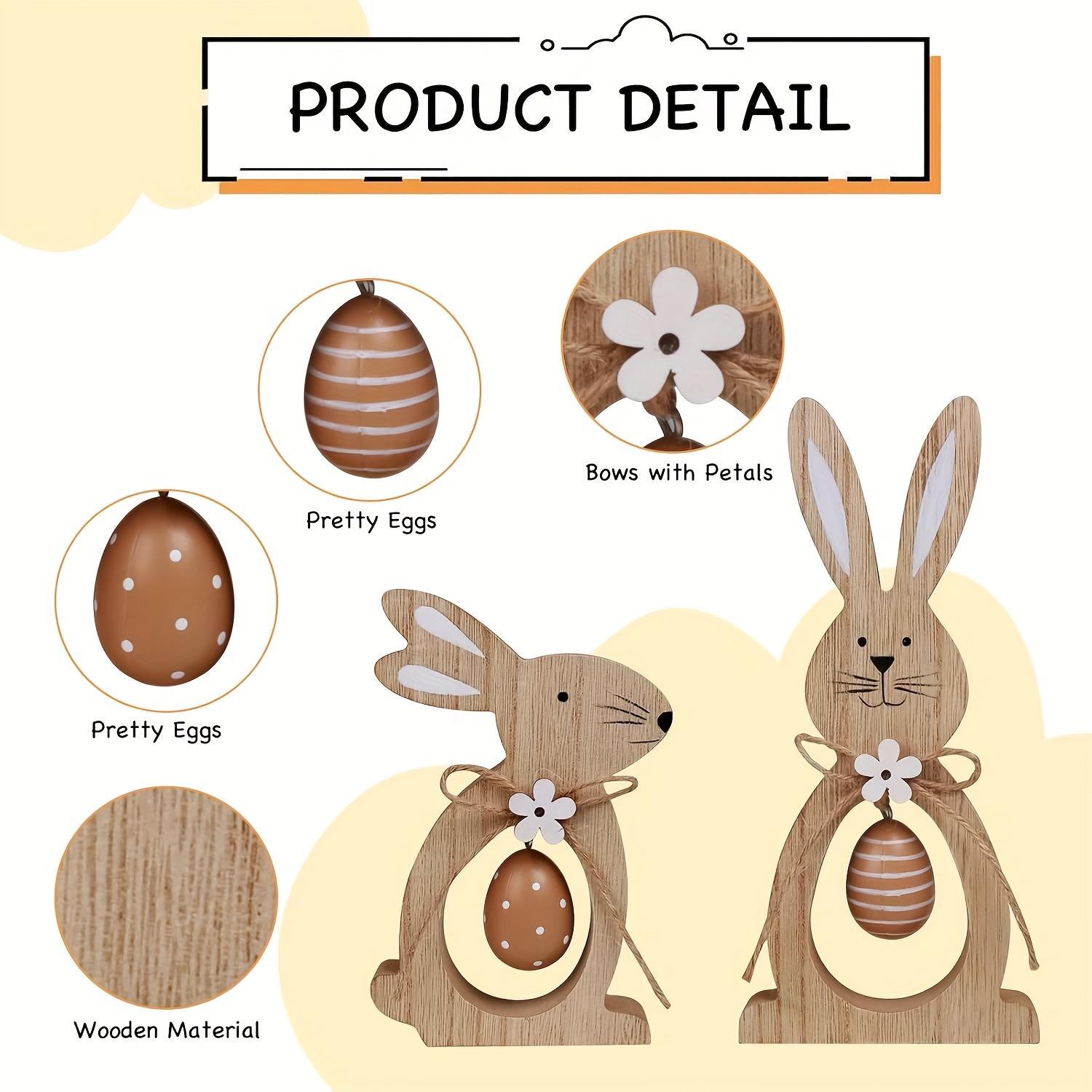 

2pcs Rustic Wooden Easter Bunny Decorations with Eggs - Farmhouse Style and Tabletop Decor, Ideal for Spring Indoor Celebrations and Easter Gifts 2pcs