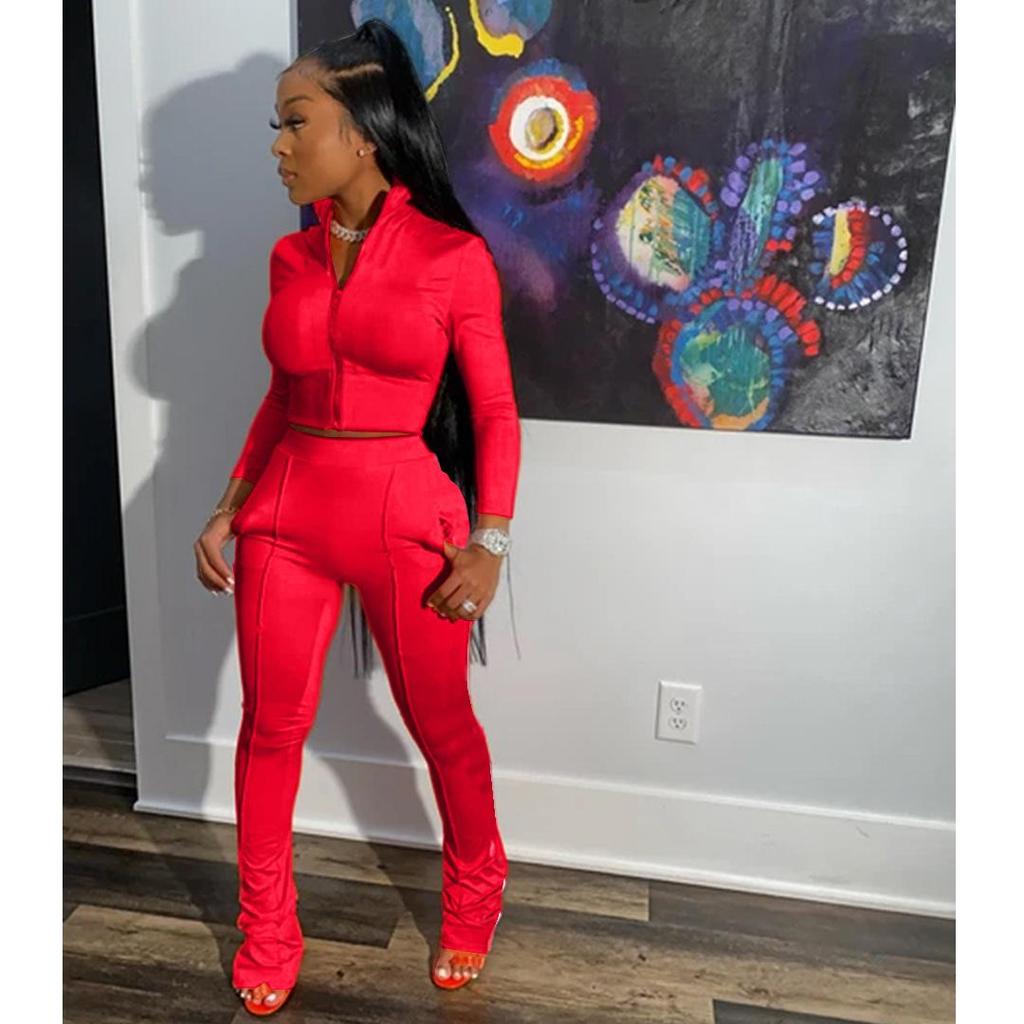 Evropská a americká móda Ležérní jednobarevná sportovní dvoudílná souprava