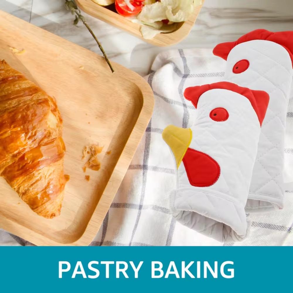 Heat Resistant Rooster Trim Oven Mitts Cotton Lined Kitchen Gloves Microwave Mitts  Cooking