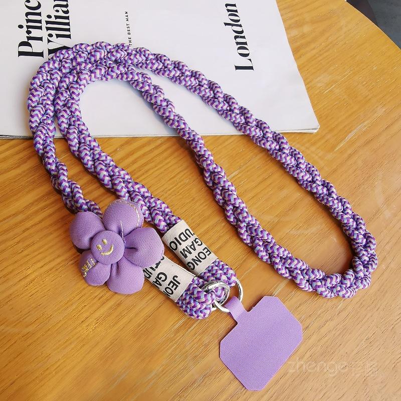 

Crossbody sunflower three-strand ponytail mobile phone lanyard ins back rope fashionable small fresh outdoor mountaineering strong [purple blue card]