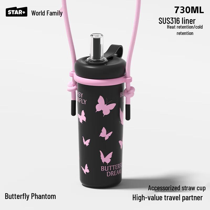 Shida Family 730ml Butterfly Graffiti Insulated Straw Cup