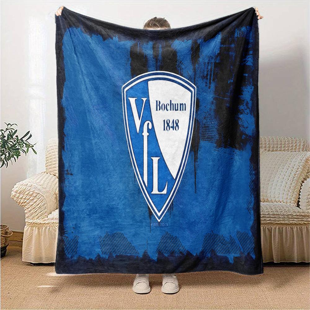 Bochum Crest Flannel Blanket, Soft Polyester, Modern Design, All-Season for Camping, Travel, Gifts for holidays or birthdays