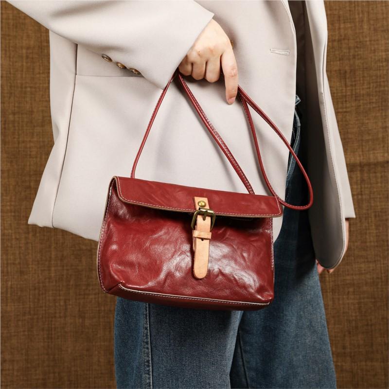 Johnature Echte Leder Damen Tasche Retro Handgemacht Weiches Rindsleder Mini Vielseitig Schulter Crossbody Tasche