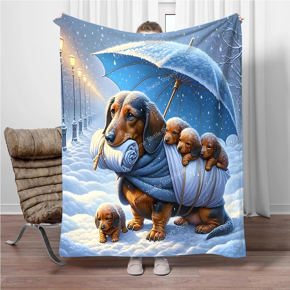 puppies in the snow Printed Blanket Children Adult Blanket Soft Warm Bedding for Bed Sofa Outdoor Travel Cover Blanket Cobertor