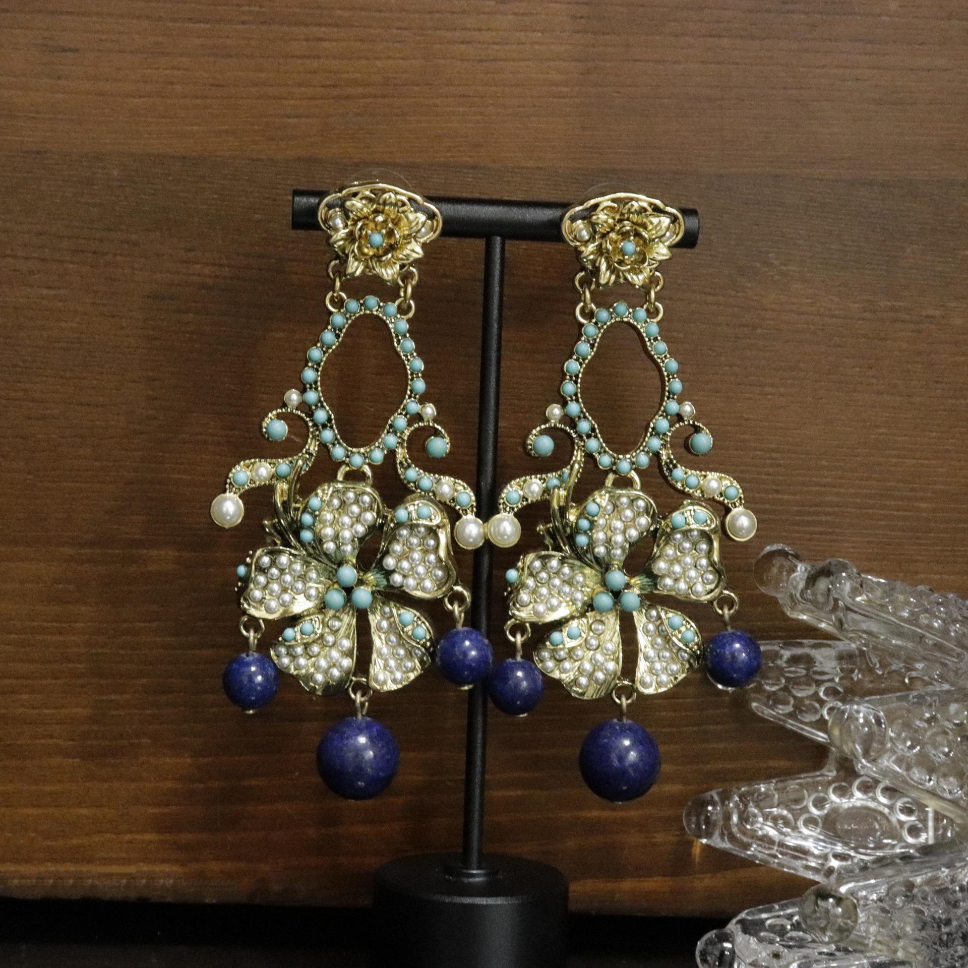 Ethnic Retro Lapis Lazuli Tassel Earrings - Shoulder-Sweeping Design