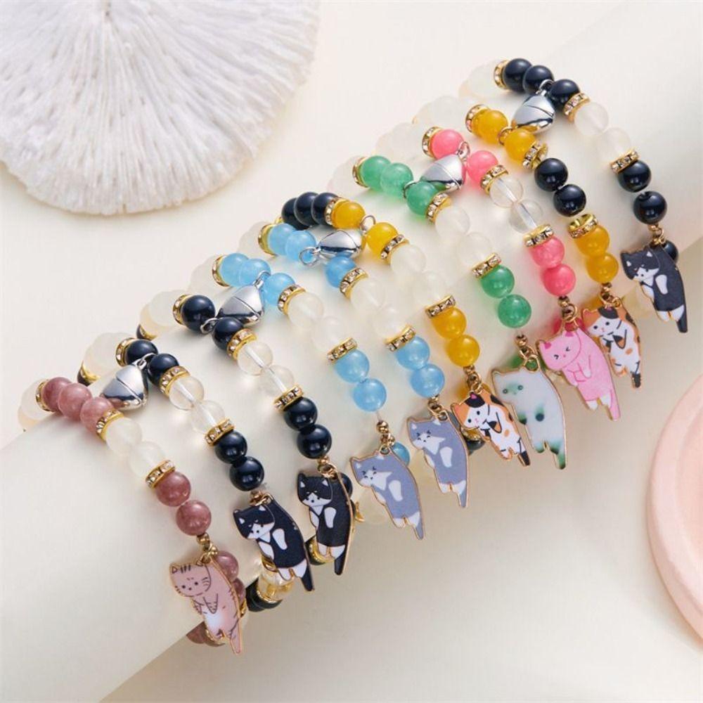 1Pair Bangle Heart Magnetic Bracelet Couple Cartoon Cat Hand Chain  Hipster