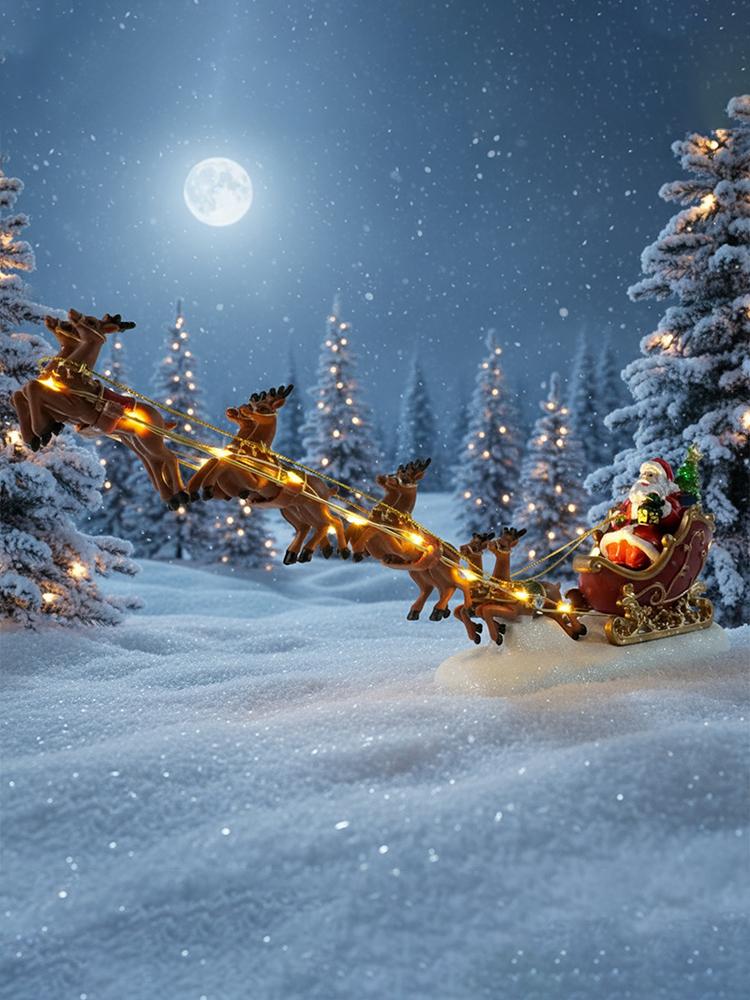 Christmas Santa Claus Sleigh and Reindeer Figurine LED Light Up Christmas Reindeer Car Xmas Home Tabletop Decoration Gift