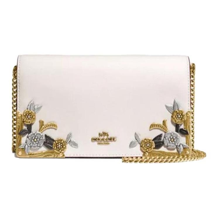 

Coach Callie Metallic Tea Rose Chain Leather Crossbody Shoulder Bag Women bags White 24909-OLCHK Basic Set (Bag+Dust Bag)