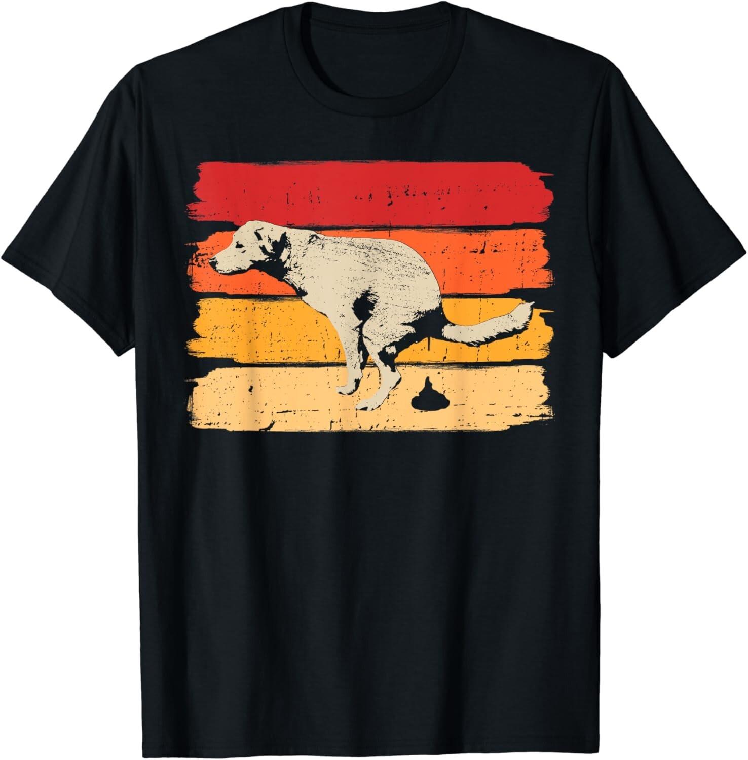 Retro Labrador Sunset Dog Pooping for Canine Owner Gift Unisex T-Shirt S