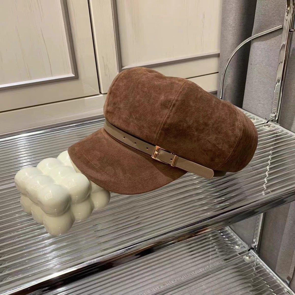 

Хорошая версия корейская версия темпераментная восьмиугольная шляпа женская простая темпераментная замшевая кепка газетчика модная универсальная шляпа, закрывающая лицо, делающая лицо маленьким