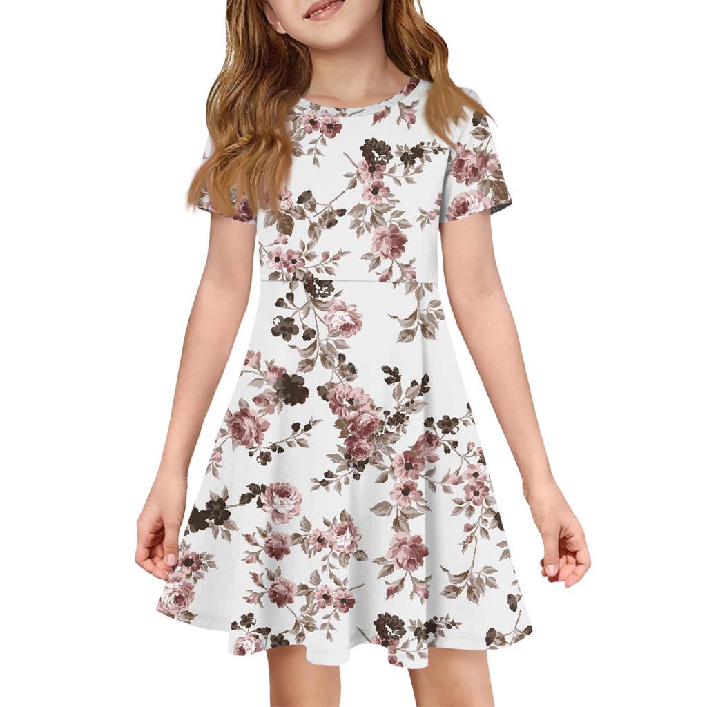 Girl Summer Dress Color & Print Short Sleeve Dress With Pocket Casual Dress Shorts Sleeve Party Dress Easter Day
