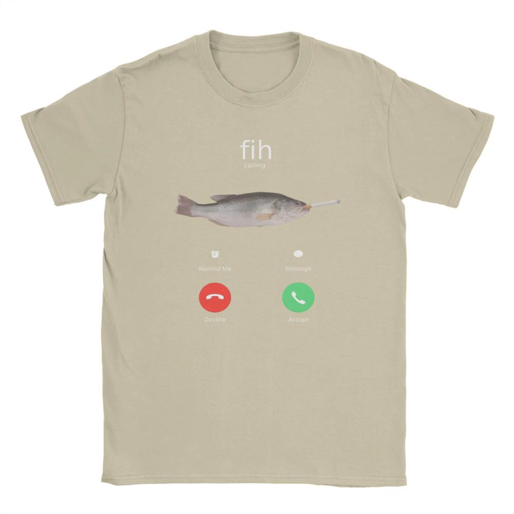 Novelty Fih Calling TShirt for Men Women Round Neck Pure Cotton T Shirt Fish Is Smoking Short Sleeve Tee Shirt Graphic Clothing