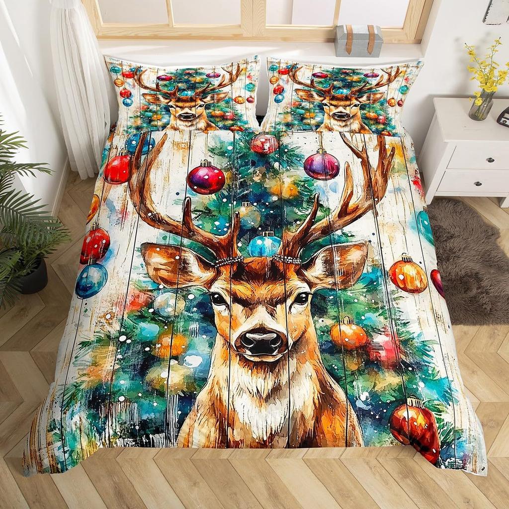 Cartoon Weihnachtsmann Dreiteiliger Bettbezug 3D Digitaldruck Bettwäscheset Bettdecke